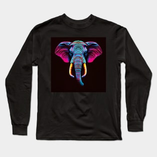 Neon Elephant Art in Bold Blue and Pink Long Sleeve T-Shirt